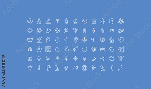 outline nature icons set - saturn with his ring, chestnut oak tree, pinnate. editable vector for web and mobile ui