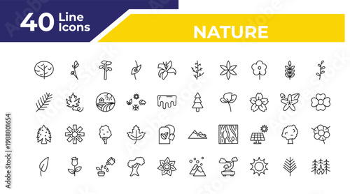 outline nature icons set - pine needle, eastern hemlock tree, acicular. editable vector for web and mobile ui