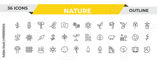 outline nature icons set - narcissus, linden leaf, fasciculate. editable vector for web and mobile ui