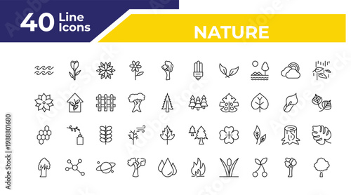 outline nature icons set - pointia, hive, american chestnut tree. editable vector for web and mobile ui