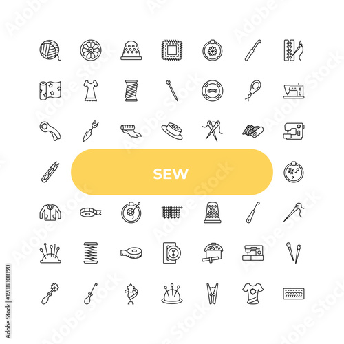 outline sew icons set - rotary, tape, sewing box. editable vector for web and mobile ui