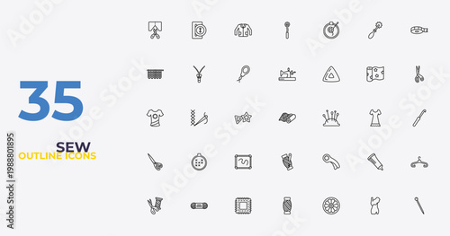 outline sew icons set - old sewing hine, rotary, pin sew. editable vector for web and mobile ui