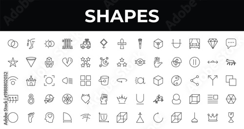 outline shapes icons set - pallas, jackal, radius of circle. editable vector for web and mobile ui
