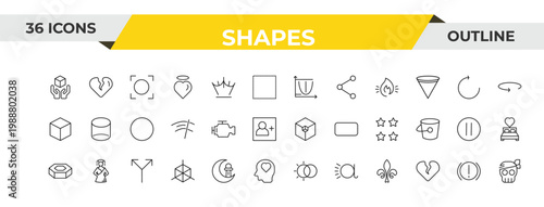 outline shapes icons set - parabola, malfunction indicador, y shaped intersection. editable vector for web and mobile ui