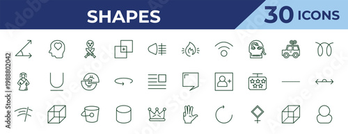 outline shapes icons set - fire over line, mongolian, winshield wiper. editable vector for web and mobile ui