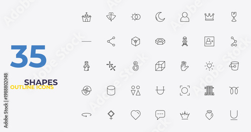 outline shapes icons set - hexagonal prism, vignette, undelined. editable vector for web and mobile ui