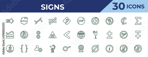 outline signs icons set - stop, is congruent to, crossing. editable vector for web and mobile ui