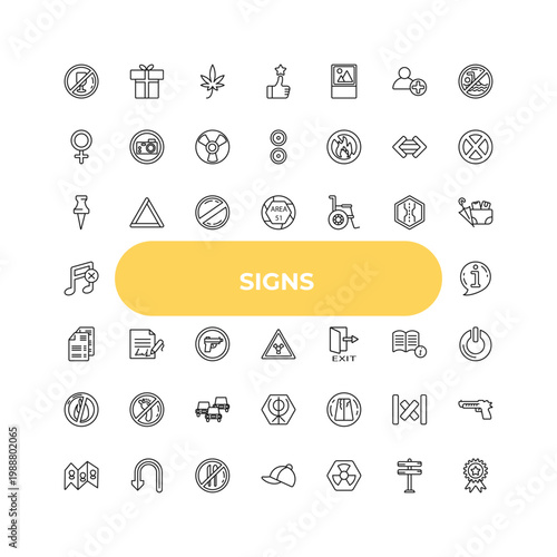 outline signs icons set - pinned, , road collapse. editable vector for web and mobile ui