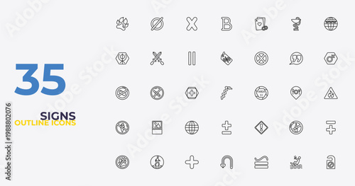 outline signs icons set - percentage discount, exclamation, not disturb. editable vector for web and mobile ui