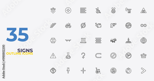 outline signs icons set - lost items, prohibition, is greater than. editable vector for web and mobile ui