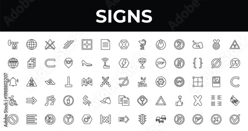 outline signs icons set - text documents, quotes, junction. editable vector for web and mobile ui