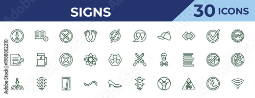 outline signs icons set - quotes, , pedestrian. editable vector for web and mobile ui