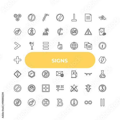 outline signs icons set - is greater than, slope, no bleaching. editable vector for web and mobile ui