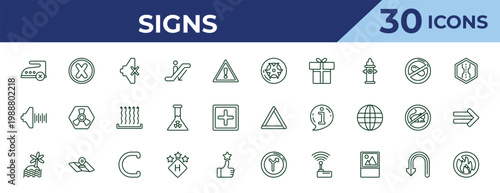 outline signs icons set - toxic waste, noise, beach. editable vector for web and mobile ui