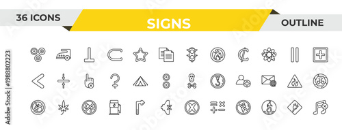 outline signs icons set - traffic light, tent, no shouting. editable vector for web and mobile ui