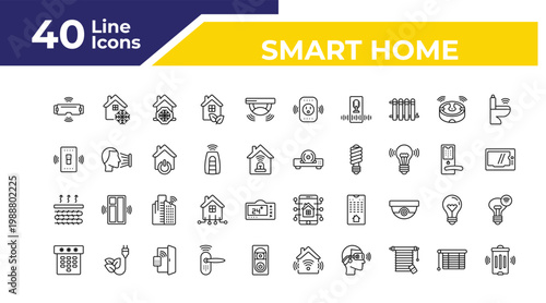 outline smart home icons set - smart switch, underfloor heating, dial. editable vector for web and mobile ui