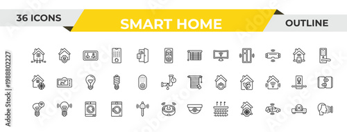 outline smart home icons set - blind, remote, home devices. editable vector for web and mobile ui