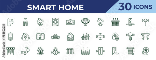 outline smart home icons set - fire alarm, remote, dial. editable vector for web and mobile ui