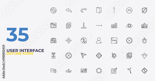outline user interface icons set - slim right, artist paint palette, left reverse curve. editable vector for web and mobile ui