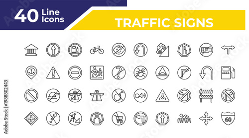 outline traffic signs icons set - port, no waiting, intersection. editable vector for web and mobile ui
