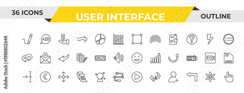 outline user interface icons set - metrize, help web button, enlarge. editable vector for web and mobile ui