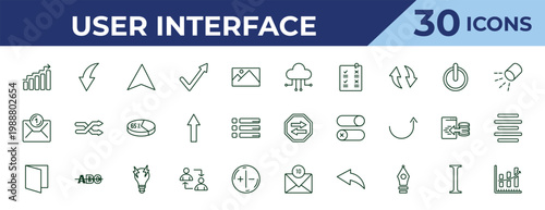 outline user interface icons set - cloud with connection, new email envelope, . editable vector for web and mobile ui
