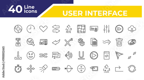 outline user interface icons set - bending, download arrow, stopwatches. editable vector for web and mobile ui