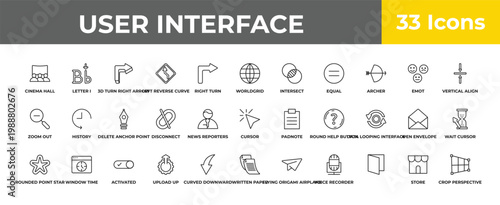 outline user interface icons set - delete anchor point, window time, crop perspective. editable vector for web and mobile ui