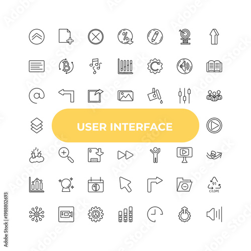 outline user interface icons set - at, zoom, right turn. editable vector for web and mobile ui