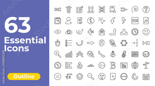 outline user interface icons set - up side, cursor, crossroads. editable vector for web and mobile ui