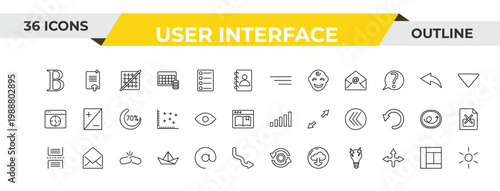 outline user interface icons set - side menu, visible, disconnected chains. editable vector for web and mobile ui