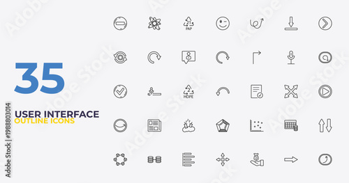 outline user interface icons set - rotating arrows, spotted data, spinning left arrow. editable vector for web and mobile ui