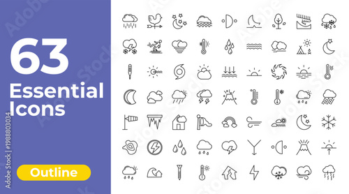 outline weather icons set - foggy, drops, dawn. editable vector for web and mobile ui
