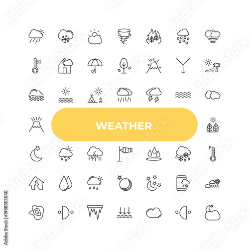 outline weather icons set - foggy, sprinkle weather, starry night. editable vector for web and mobile ui