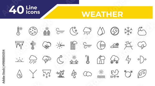 outline weather icons set - icicle, sunrise, humidity. editable vector for web and mobile ui