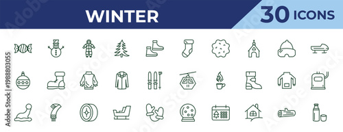 outline winter icons set - christmas sock, bauble, winter cap. editable vector for web and mobile ui