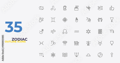 outline zodiac icons set - good luck, excellence, sulphur. editable vector for web and mobile ui