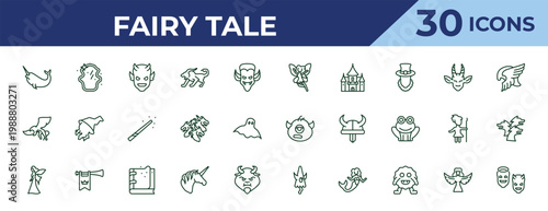 outline fairy tale icons set - fairy, gryphon, myth. editable vector for web and mobile ui