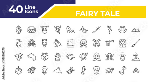 outline fairy tale icons set - zombie, cerberus, queen. editable vector for web and mobile ui