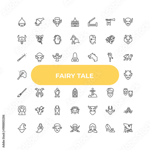 outline fairy tale icons set - magic wand, cthulhu, ogre. editable vector for web and mobile ui