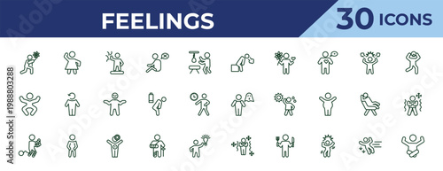 outline feelings icons set - drained human, silly human, guilty human. editable vector for web and mobile ui