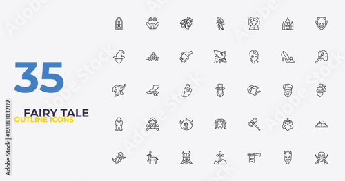 outline fairy tale icons set - griffin, thor, jolly roger. editable vector for web and mobile ui