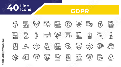 outline gdpr icons set - consent, penalty, eu. editable vector for web and mobile ui