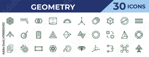 outline geometry icons set - axis, edit corner, copy. editable vector for web and mobile ui