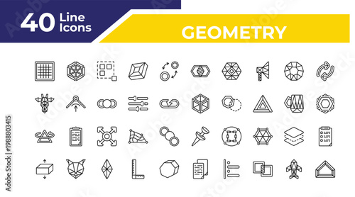 outline geometry icons set - polygonal giraffe, rotate, flatten. editable vector for web and mobile ui