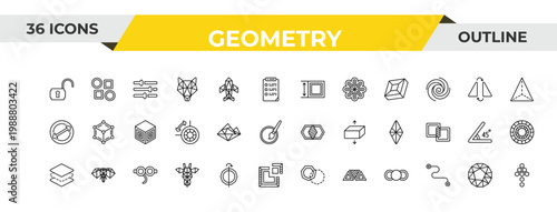 outline geometry icons set - dimension, polygonal mountains, off. editable vector for web and mobile ui