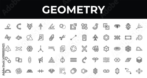 outline geometry icons set - foreground, import, vertical alignment. editable vector for web and mobile ui
