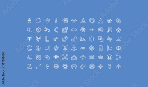 outline geometric figure icons set - angle, front, lengthen. editable vector for web and mobile ui