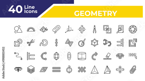 outline geometry icons set - , line segment, polygonal elephant. editable vector for web and mobile ui