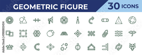 outline geometric figure icons set - construction, unite, rotate. editable vector for web and mobile ui